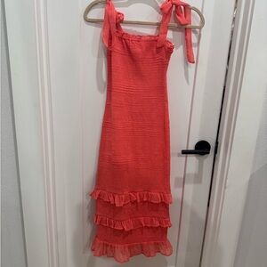 Abercrombie & Fitch Coral Ruffle Midi Dress